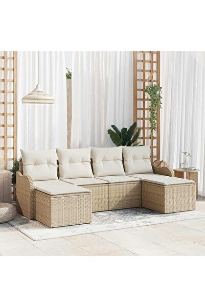 vidaxl Set de canapele pentru gradina 6 pcs Bej È™i alb Rattan poli