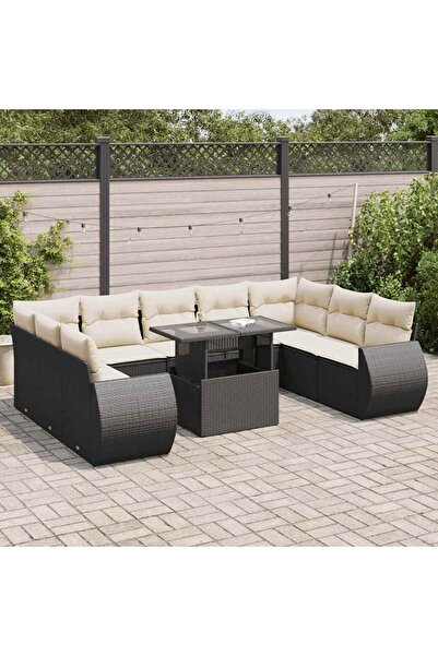 vidaxl Set canapele de gradina cu perne, 10 piese, negru, poliratan