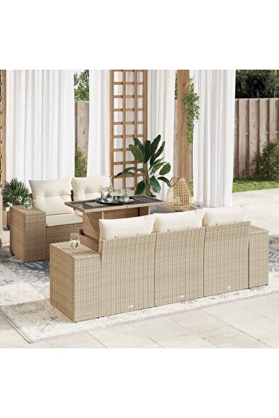 vidaxl Set canapele de gradina cu perne, 6 piese, bej, poliratan
