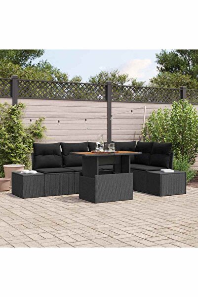 vidaxl Set de canapele pentru gradina 6 pcs Negru Rattan poli