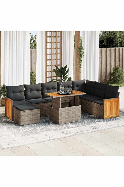 vidaxl Set canapele gradina cu perne 9 piese gri poliratan/lemn acacia