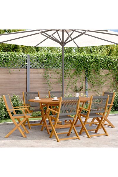 vidaxl Set mobilier de gradina 7 piese polipropilena gri/lemn masiv