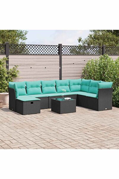vidaxl Set mobilier de gradina cu perne, 9 piese, negru, poliratan