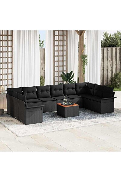 vidaxl Set de canapele pentru gradina cu perna 11 pcs Negru poliratan