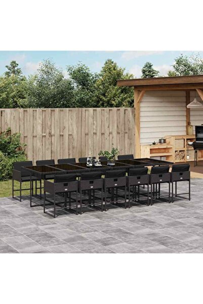 vidaxl Set mobilier de gradina cu perne, 13 piese, negru, poliratan