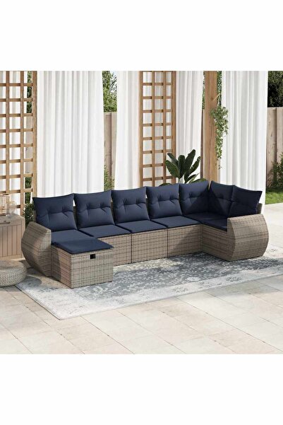vidaxl Set canapele de gradina, 7 piese, cu perne, gri, poliratan