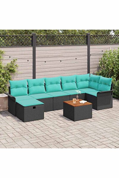 vidaxl Set de canapele pentru gradina cu perna 8 pcs Negru Rattan poli