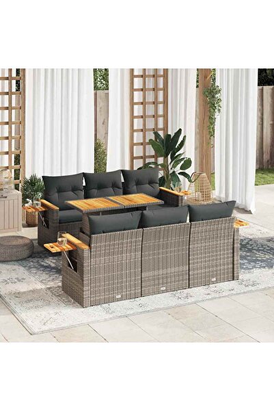 vidaxl Set canapele gradina cu perne 7 piese gri poliratan/lemn acacia