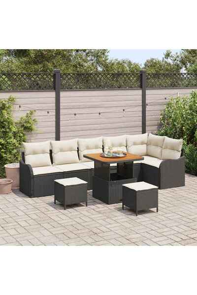 vidaxl Set de canapele pentru gradina cu perna 9 pcs Negru poliratan