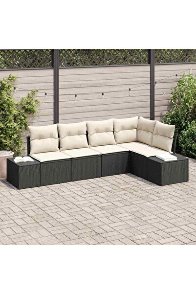 vidaxl Set de canapele pentru gradina 5 pcs Negru È™i Crem poliratan