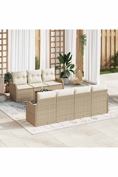 vidaxl Set de canapele pentru gradina 8 pcs Bej È™i crem poliratan