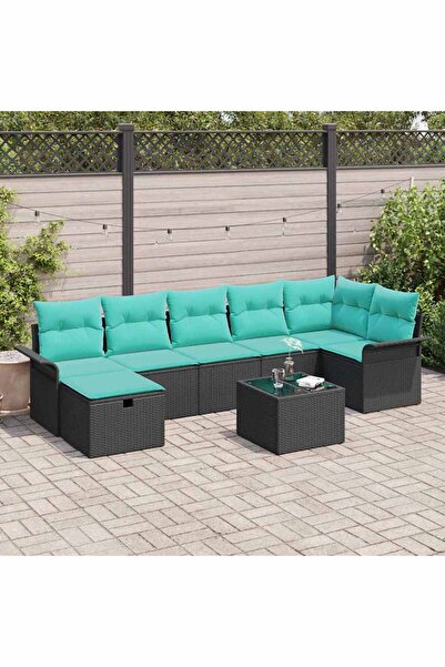 vidaxl Set de canapele pentru gradina cu perna 8 pcs Negru Rattan poli