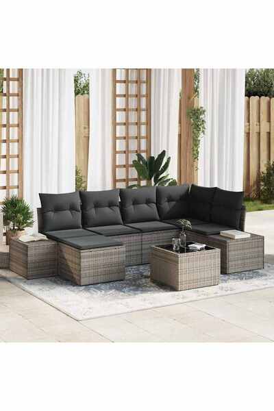 vidaxl Set de canapele pentru gradina cu perna 7 pcs Gri poliratan