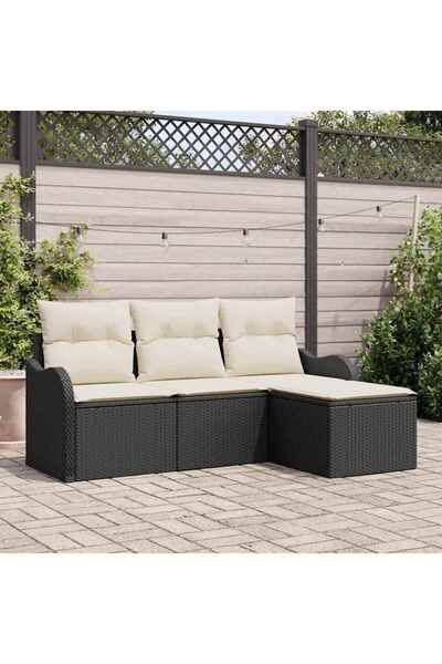 vidaxl Set de canapele pentru gradina 4 pcs Negru poliratan