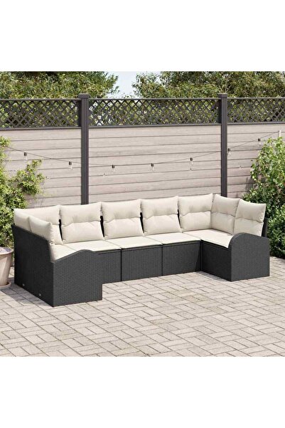 vidaxl Set de canapele pentru gradina cu perna 7 pcs Negru Poli Rattan