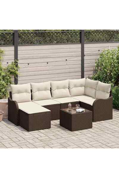 vidaxl Set de canapele pentru gradina cu perna 7 pcs Maro Rattan poli