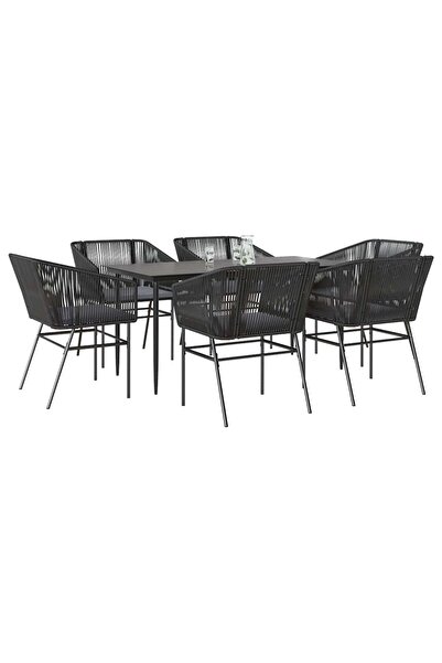 vidaxl Set de sufragerie de gradina 7 piese neagra sticla polirattan