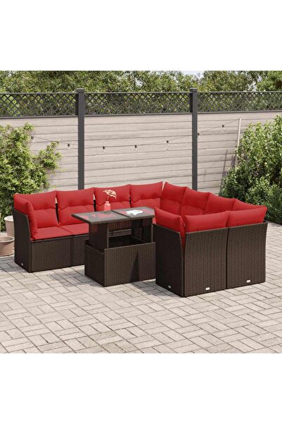 vidaxl Set canapele de gradina cu perne, 9 piese, maro, poliratan