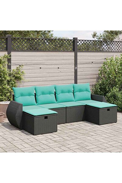 vidaxl Set mobilier de gradina cu perne, 6 piese, negru, poliratan