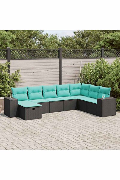 vidaxl Set mobilier de gradina cu perne, 8 piese, negru, poliratan
