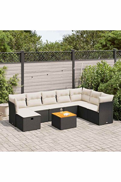 vidaxl Set mobilier de gradina cu perne, 9 piese, negru, poliratan