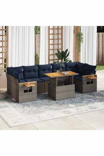 vidaxl Set canapele de gradina cu perne, 8 piese, gri, poliratan
