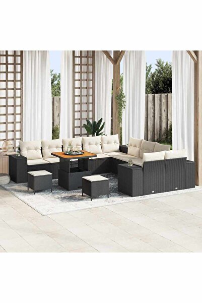 vidaxl Set de canapele pentru gradina cu perna 13 pcs Negru poliratan