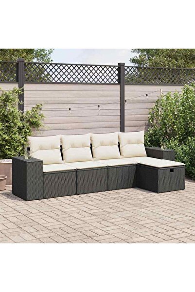 vidaxl Set mobilier de gradina cu perne, 5 piese, negru, poliratan