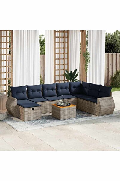 vidaxl Set canapele de gradina, 9 piese, cu perne, gri, poliratan