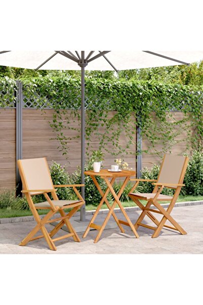 vidaxl Set mobilier bistro, 3 piese, textil bej/lemn masiv