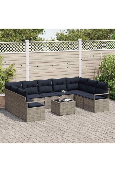 vidaxl Set de canapea cu perna 10 pcs Gri poliratan