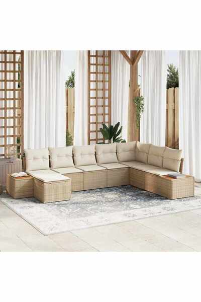 vidaxl Set de canapele pentru gradina cu perna 8 pcs Bej Rattan poli