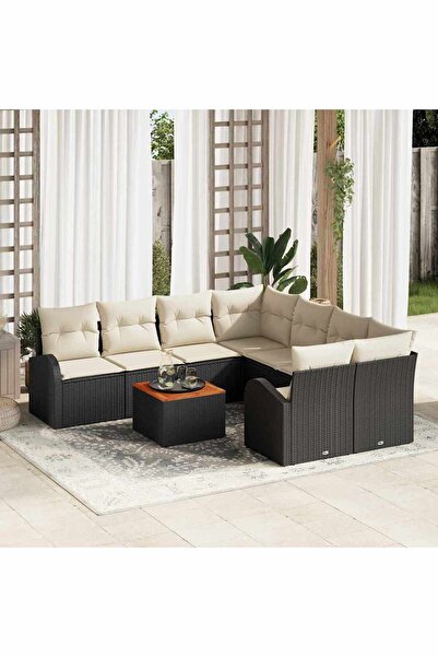 vidaxl Set de canapele pentru gradina 9 pcs Negru È™i Crem poliratan