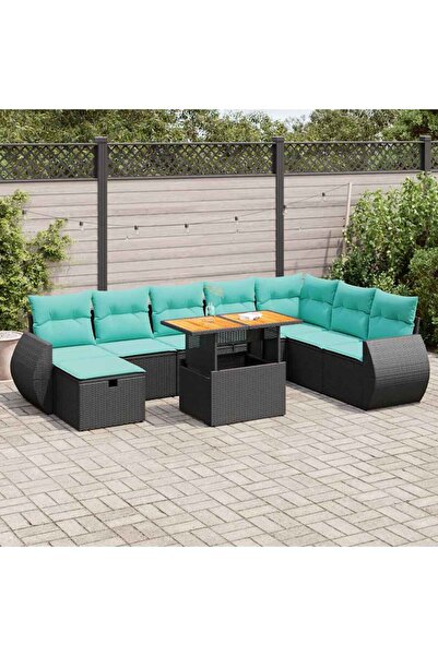 vidaxl Set canapele de gradina cu perne, 9 piese, maro, poliratan