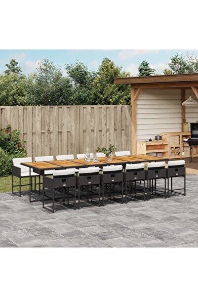 vidaxl Set mobilier de gradina cu perne, 13 piese, negru, poliratan