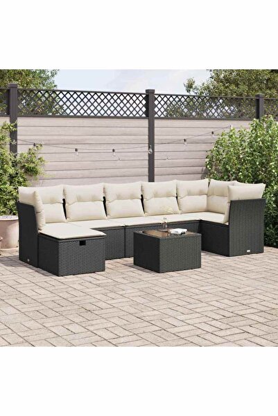 vidaxl Set mobilier de gradina cu perne, 8 piese, negru, poliratan