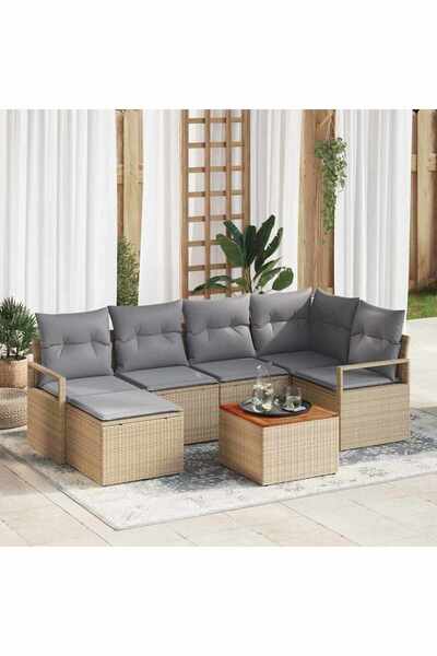 vidaxl Set de canapele pentru gradina cu perna 7 pcs Bej poliratan
