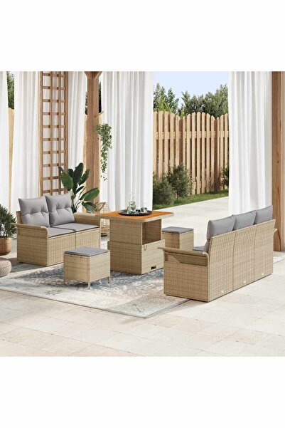 vidaxl Set de canapele pentru gradina cu perna 8 pcs Bej poliratan