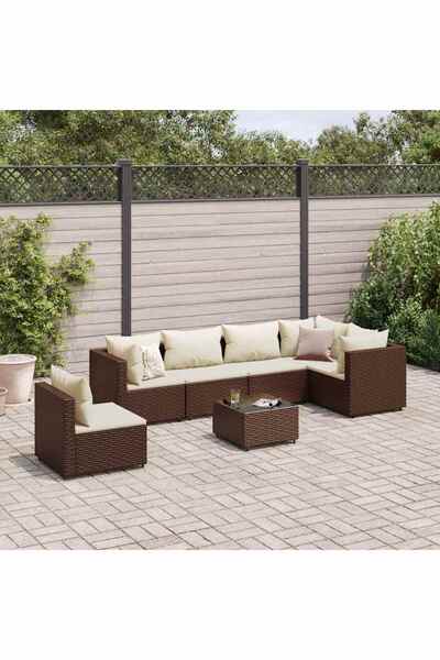 vidaxl Set mobilier de gradina cu perne, 7 piese, maro, poliratan
