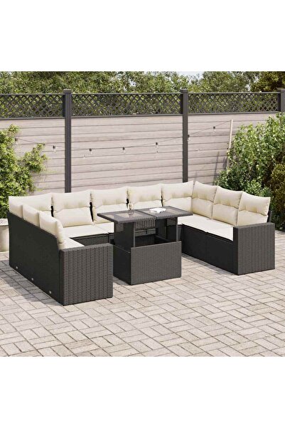 vidaxl Set canapele de gradina cu perne, 10 piese, negru, poliratan