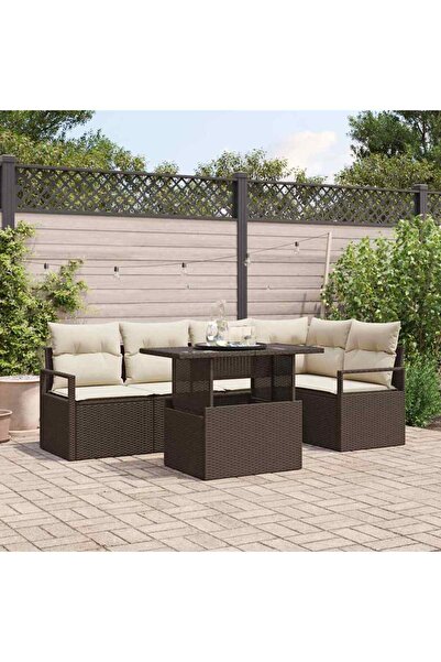 vidaxl Set de canapele pentru gradina cu perna 6 pcs Maro Rattan poli
