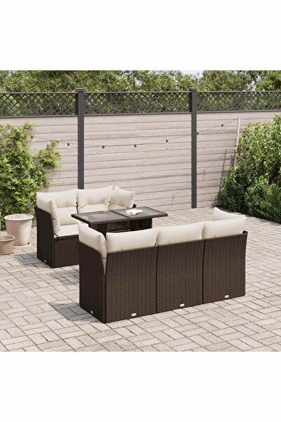vidaxl Set canapele de gradina cu perne, 6 piese, maro, poliratan