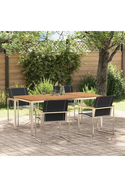 vidaxl Set de masa pentru gradina 5 pcs Maro Lemn Solid de Acacia