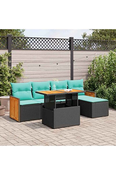 vidaxl Set mobilier gradina perne 6 piese negru poliratan/lemn acacia