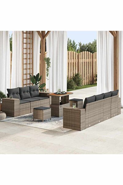 vidaxl Set de canapele pentru gradina cu perna 10 pcs Gri poliratan