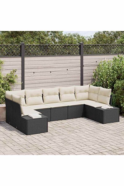 vidaxl Set de canapele pentru gradina cu perna 7 pcs Negru poliratan