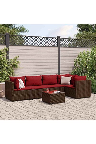 vidaxl Set mobilier de gradina cu perne, 6 piese, maro, poliratan