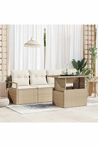 vidaxl Set de canapele pentru gradina 5 pcs Bej Rattan poli