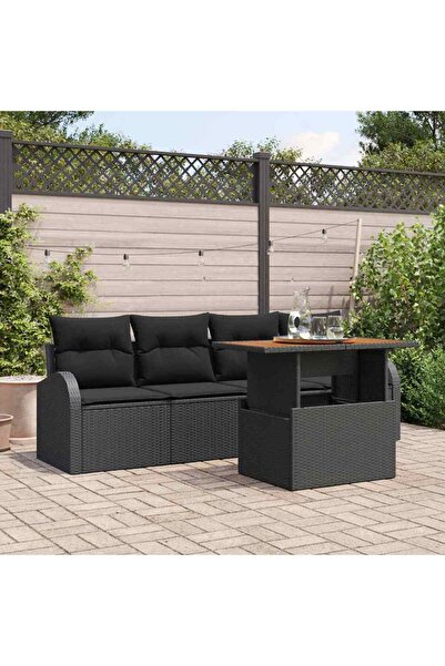 vidaxl Garden Sofa Set 5 pcs Black Poly Rattan