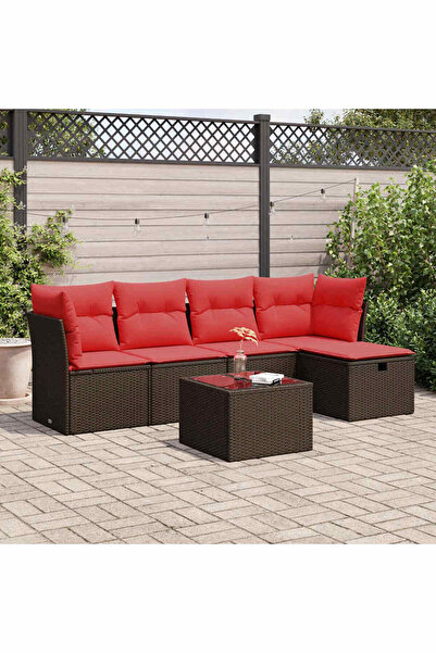 vidaxl Set canapele de gradina cu perne, 6 piese, maro, poliratan